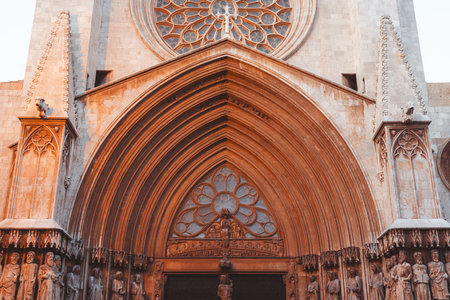 Gothic architecture is known for its impressive stonework along with historically significant design elements in Tarragona, Spainの写真素材