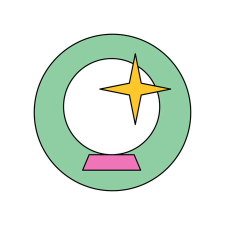 Groovy round sticker with magic crystal ball of fortune teller vector illustrationのイラスト素材
