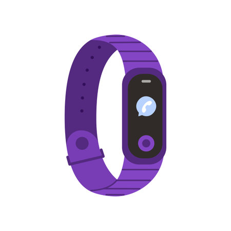Smart watch with purple strap and online call sign on black screen vector illustrationのイラスト素材