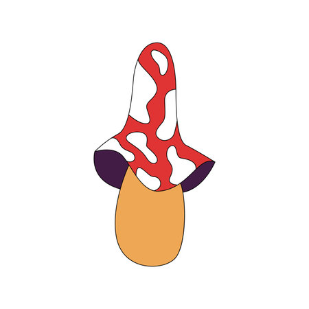 Groovy psychedelic hippie mushroom with white spots on red cap vector illustrationのイラスト素材