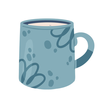 This charming blue mug, adorned with lovely floral patterns, is perfect for all coffee or tea lovers alikeのイラスト素材