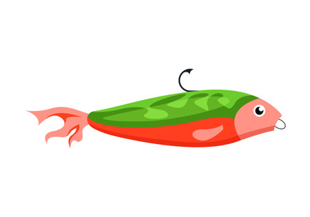 This vibrant fishing lure boasts a striking green and red design, making it perfect for effectively attracting fishのイラスト素材