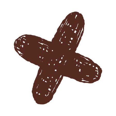Rough textured brown cross mark isolated on white background for abstract design vector illustrationのイラスト素材