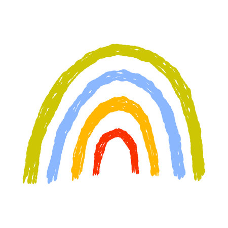 Hand drawn rainbow in playful child style on isolated white background vector illustrationのイラスト素材