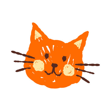 Hand drawn orange cat face in playful kids painting style on isolated white background vector illustrationのイラスト素材
