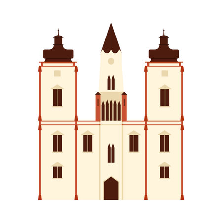 Flat design of an Austrian cathedral building isolated on white background for travel and culture concepts vector illustrationのイラスト素材