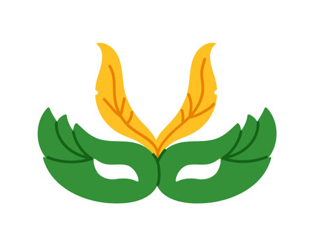 Isolated festive Brazil carnival mask with green and yellow feathers on white background vector illustrationのイラスト素材