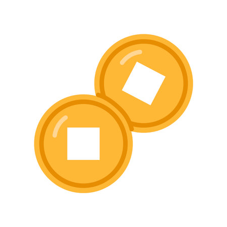 Two ancient Chinese coins with square holes isolated on white background vector illustrationのイラスト素材