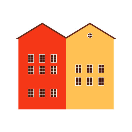 Simple isolated Finland style colorful house facades with geometric windows on white background vector illustrationのイラスト素材
