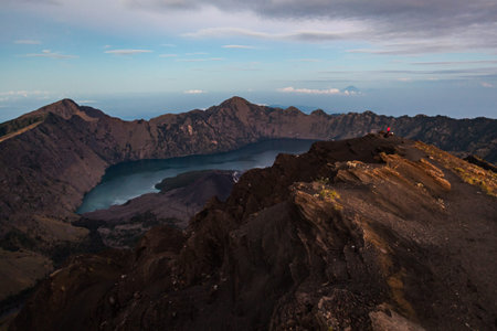 Crater lake known as Segara Anak on the summit of Rinjani, Lombok, Indonesia