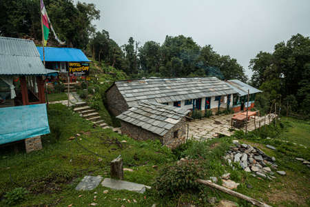 NEPAL - MAY 31, 2016: Guest house with a restaurant on the trekking route to Machapuchare, Nepal on May 31. 2016のeditorial素材