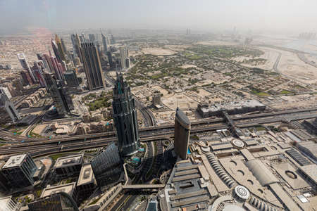 DUBAI, UAE - SEPTEMBER 4, 2018: Dubai cityscape from the top of Burj Khalifa on September 4, 2018 in Dubai, United Arab Emiratesのeditorial素材