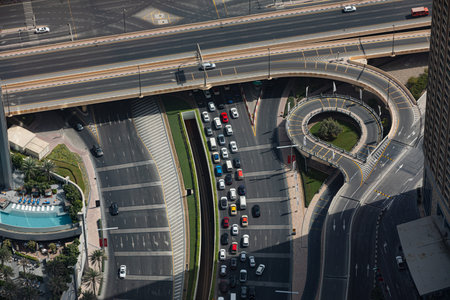 Traffic jam on the intersection in Dubai, UAEの写真素材