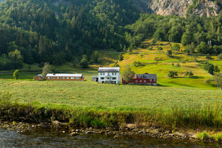 Pretty houses of Odda town, Vestland county, Norwayの写真素材