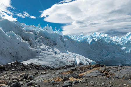 Close up of the layers of snowy ice on Perito Moreno Glacier