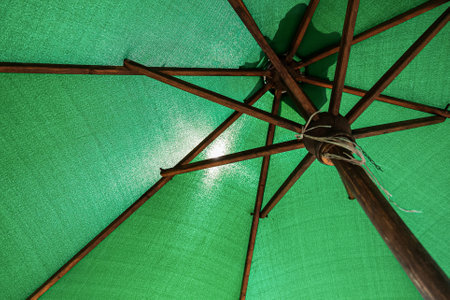 Wooden structure of the umbrella, Bali, Indonesiaの写真素材