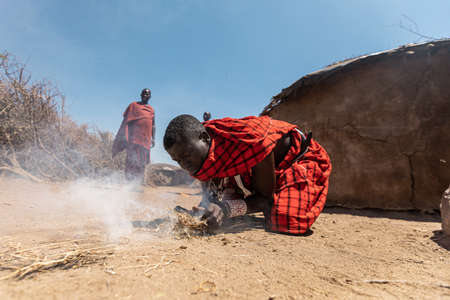 AMBOSELI NATIONAL PARK - SEPTEMBER 17, 2018: Maasai village lifeのeditorial素材