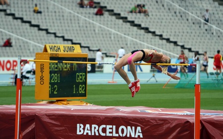 BARCELONA, SPAIN - JULY 15  High jumper Melina Brenner competes in the high jump on the 2012 IAAF World Junior Athletics Championships on July 15, 2012 in Barcelona, Spain のeditorial素材