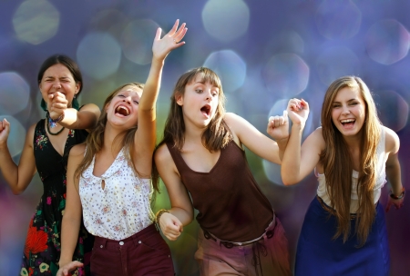 Teenage girls having fun at the partyの写真素材