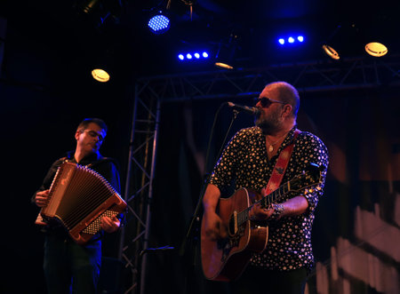 Boris Grebenshikov - russian singer playing in New Morning jazz club on September 27, 2015 in Paris, France.のeditorial素材