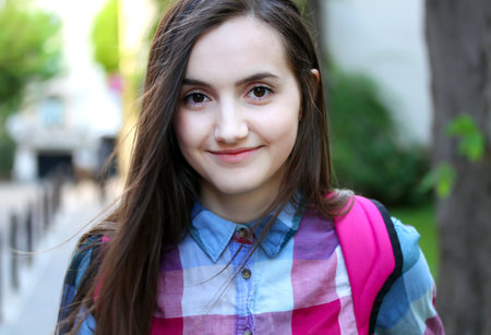 Portrait of beautiful girl in the cityの写真素材