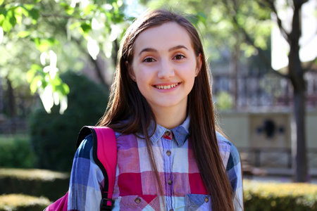 Portrait of beautiful girl in the cityの写真素材