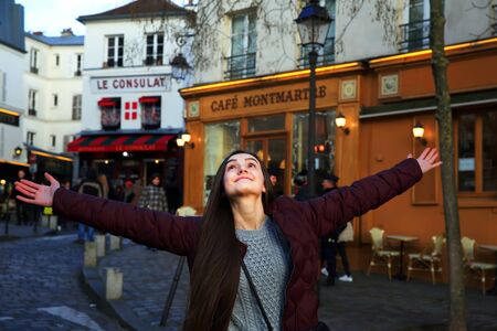 Portrait of beautiful girl on Montmartre in Paris, Franceの写真素材