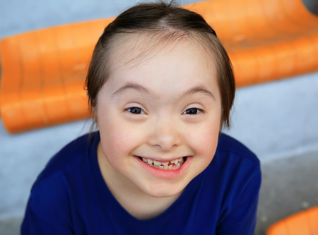 Portrait of little girl on the stadiumの写真素材