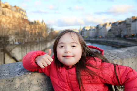 Portrait of little girl smiling in Paris