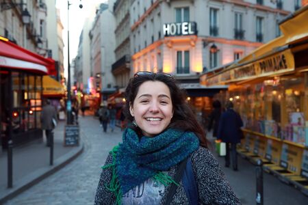 Beautiful student girl have fun in Paris, Franceの写真素材