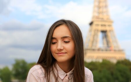 Beautiful girl have fun in the Parisの写真素材