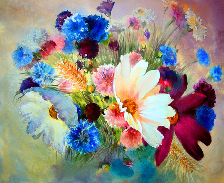 Watercolor painting of the beautiful flowers.の写真素材