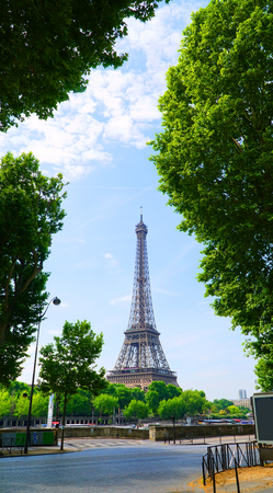View on Eiffel Tower and urban street in Paris, Franceの写真素材