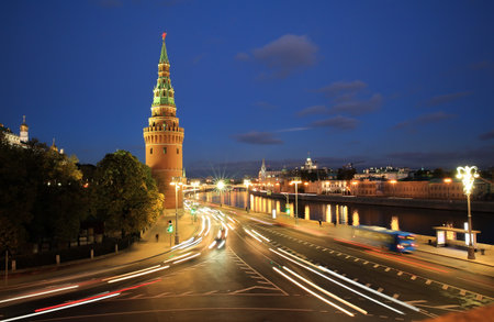 Moscow river and Kremlin in the evening, Moscow, Russiaの写真素材