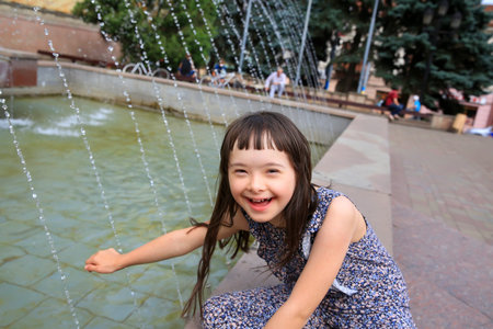 Little girl have fun in the cityの写真素材