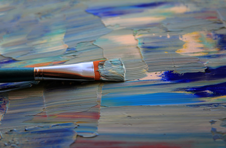 Closeup background of brush and palette.の写真素材