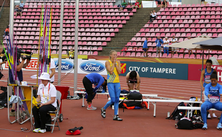 TAMPERE, FINLAND, July 12: Alina Shukh (Ukraine) win javelin throw final in the IAAF World U20 Championship in Tampere, Finland 12th July, 2018.のeditorial素材