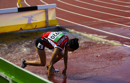 TAMPERE, FINLAND,  July 10: MARWA BOUGHANMI from Tunisia on the 3000 meters STEEPLECHASE on IAAF World U20 Championship Tampere,Finland 10th July, 2018のeditorial素材