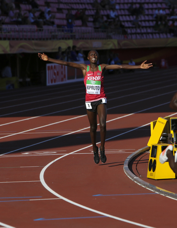TAMPERE, FINLAND,  July 10: RHONEX KIPRUTO from Kenya win first gold in 10,000m at the IAAF World U20 Championships in Tampere, Finland on July 10, 2018.のeditorial素材