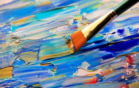 Closeup background of brush and palette.