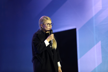 CHERNIVTSI, UKRAINE Nov 03, 2018: Yulia Tymoshenko Started Presidential Campaign in Chervivtsi, Ukraine 03 November, 2018. Presidential elections are expected to be held in Ukraine on 31 March 2019のeditorial素材