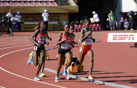 TAMPERE, FINLAND,  July 10: Beatrice Chebet from Kenya win first gold in 5000m at the IAAF World U20 Championships in Tampere, Finland on July 10, 2018.のeditorial素材