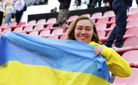 TAMPERE, FINLAND, July 11: Maiia Shukh - coach of the Alina Shukh (Ukraine) who win javelin throw final in the IAAF World U20 Championship in Tampere, Finland 11 July, 2018.のeditorial素材