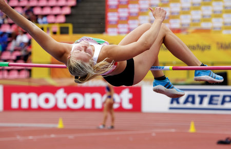 TAMPERE, FINLAND,  July 12: SARAH LAGGER (AUSTRIA), on high jump in heptathlon (win silver summary)...
