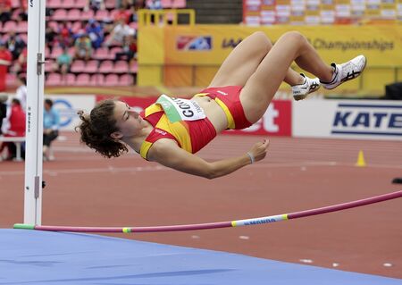 TAMPERE, FINLAND,  July 12: CLAUDIA CONTE (SPAIN) on high jump heptathlon event in the IAAF World U20 Championship Tampere, Finland 12 July, 2018.のeditorial素材