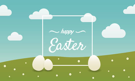 Easter banner background with spring flowers and eggs. Vector illustrationのイラスト素材