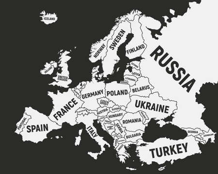 Europe map. Poster map of Europe with country names. Europe background. Vector Illustrationのイラスト素材