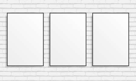 Three blank posters on white brick wall.のイラスト素材