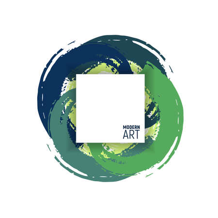 Vector green summer frame. Modern art graphic with brush stroke on background. Tropical colors. Element for design posters, invitations, gift cards, flyers.のイラスト素材