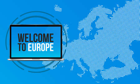Europe dotted map isolated on blue background. Vector illustrationのイラスト素材